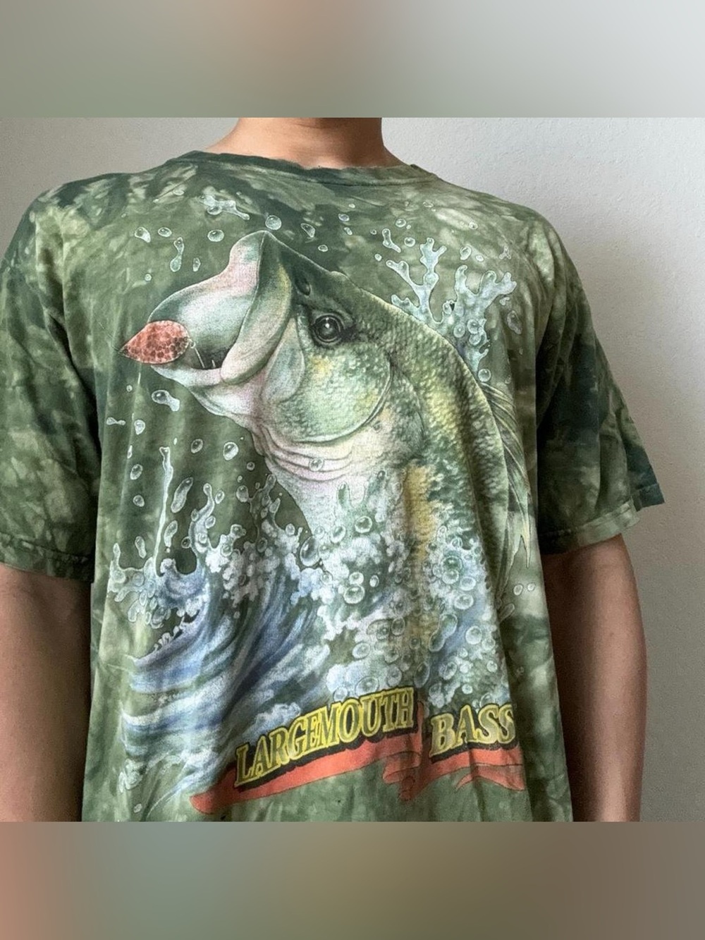 Vintage 1990s Largemouth Bass AOP Graphics Tee - Green